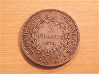 Francaise république 5 franc 1874 en argent