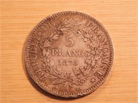 Francaise république 5 franc 1875 en argent