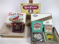 Cigar boxes, including red bird deluxe, Wm Penn,