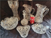 Crystal, cut and near cut.  2 pitchers, decanter,