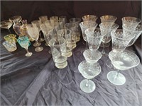 Lot of etched stemware, Fostoria stemware and