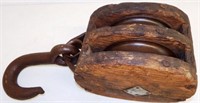 Large Double Wooden Pulley