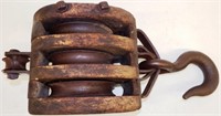 Large Triple Wooden Pulley - Boston Log Tag