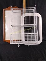Large white wire organizer/storage bin, wooden
