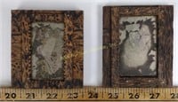 (2) small tramp art mirrors, made of cigar boxes