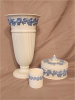 3 piece Wedgwood Embossed Queensware: vase,