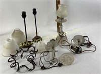 Vintage table lamps, glass shades, bases, sconce