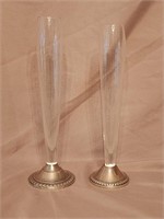 2 sterling silver base weighted bud vases.   Look