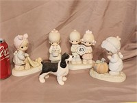 4 Precious Moments figurines and resin dog