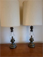 Pair brass and glass table lamps late 70's Era
