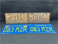 Vintage California/Michigan License Plates
