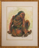 Eugene Gauss Nude Mother and Child Pastel on Paper