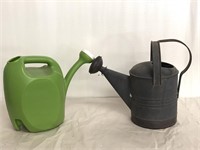 Watering cans (2), vintage metal and plastic