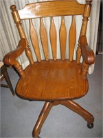 Antique Oak Rolling Swivel Banker Desk Chair