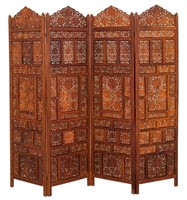 Indian Teakwood Reticulated Four Panel Screen