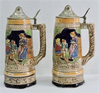 Pair of Musical Beer Steins 10"h