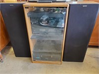 Sony Stereo Cabinet With Contents & 2 Speakers
