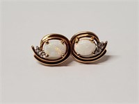 14K Yellow Gold Opal/Diamond Earrings