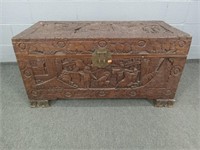 Very Old Carved Wood Chest / Trunk