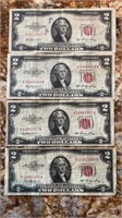 Lot Of 4 - $2 Red Seal Notes