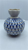 Floe Blue Cross Thatched 5" Vase With Gilded Star