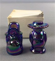 Cobalt Iridescent Glass Amish Figures