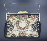 Vintage Black Tapestry Purse 8.5" X 6" Looks To