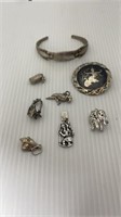 Lot Sterling Silver 925 Bracelet, Brooch & Charms