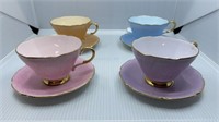 Paragon 1940's Set Of 4 Pastel Color Cups & Saucer