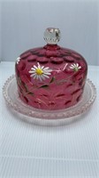 Cranberry Art Glass Butter Dish Cover With Thickly