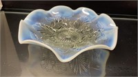 Opal Glass Apple Blossom Crimped Bowl 8.5" Wide
