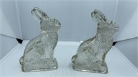 Pair Glass Rabbit Candy Containers 1960s - 6" Tall