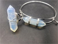 2 X Opalite Adjustable Ring And Bracelet