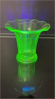 Uranium Glass Sweet Pea Flower Vase 4" High X 4.5"