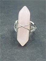 Hexagonal Pointed Adjustable Ring- Pink Quartz