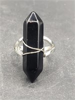 Hexagonal Pointed Adjustable Ring- Onyx