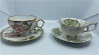 Pair Of Footed Lustre Tea Cups With Gold Gild Desi