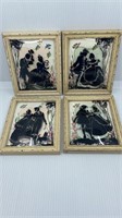 Set 4 Bow Glass Silhouette Romance Pictures 5.75"