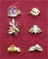 6 Costume Rings Assorted Sizes