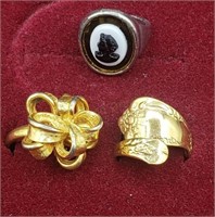 3 Costume Rings Including Spoon Ring Assorted Size