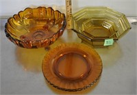 Amber glass serving bowls & plates, see pics