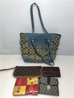 Coach signature Tote and Assorted Wallets.