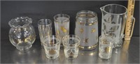 MCM gold paint glass dishware & vase