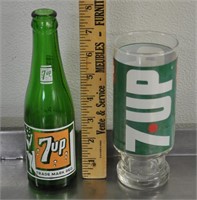 Vintage 7UP bottle & drinking glass