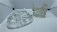 Glass Rabbit Mould & Chicken Candy Container 1960s