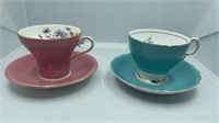 Pink & Turquoise Floral Tea Cups Aynsley & Suzie C