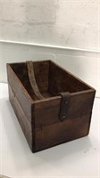 Antique Wood Crate w/Leather Strap Handle U8A