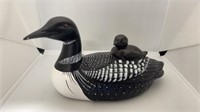 Ceramic Loon Carrying Baby On Back 11" X 6.5"
