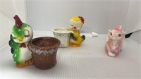 Vintage Japan Candy Holder Flowerpots Chickens & R