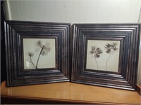 A pair of framed flower prints